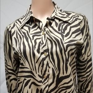Chaps Button-Down Animal Print Blouse